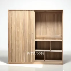 Lemari Pakaian 2 Pintu Sliding Kayu Jati Warna Walnut - Furniture Jepara