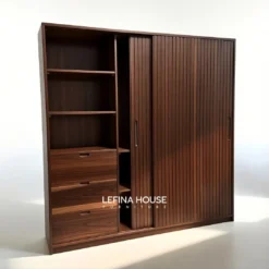 Lemari Pakaian 2 Pintu Sliding Kayu Jati Warna Walnut - Furniture Jepara