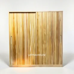 Lemari pakaian 2 pintu sliding kayu jati warna walnut modern minimalis - furniture Jepara