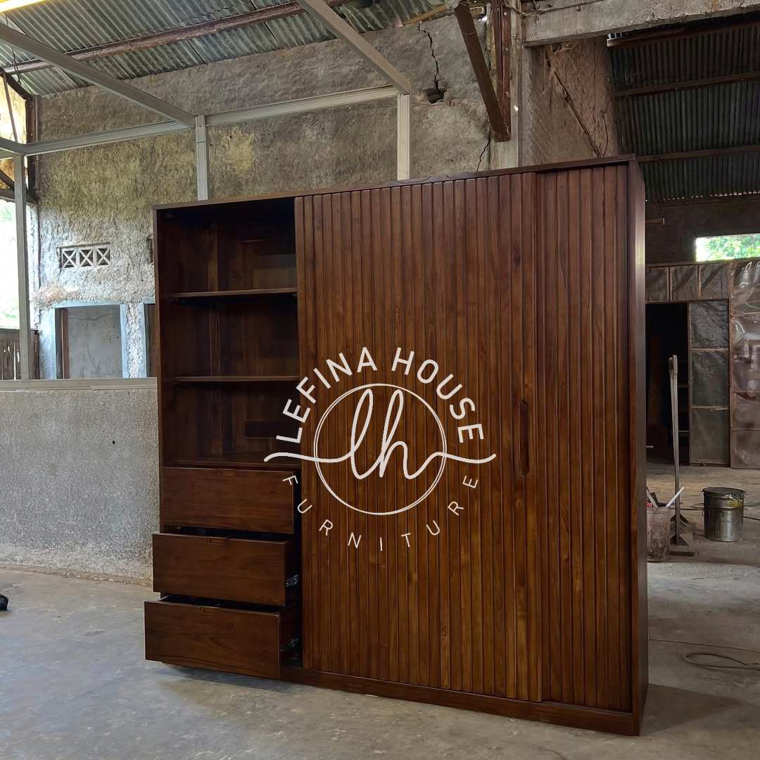 Lemari Pakaian Sliding Jati 2 Pintu Premium Minimalis Modern - Image 2