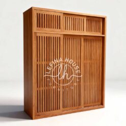 Lemari Baju Sliding Jati Minimalis 3 Pintu Modern