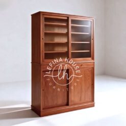 lemari pajangan jati pintu kaca minimalis LLRB020