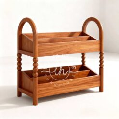Rak buku bin anak kayu jati rendah model lengkung aman