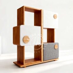 Rak buku anak minimalis modern kayu jati kombinasi warna