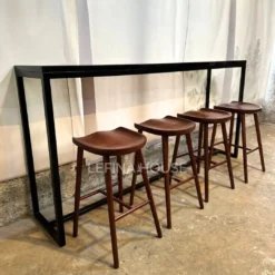 Set kursi bar dan meja cafe minimalis modern dari kayu solid dan rangka besi top granit – Lefina House Jepara
