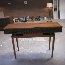 Meja Konsul Jepara Minimalis Antik Kayu Jati Coklat LMCL034