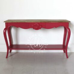 Meja Konsol Merah Maroon Kaki Lengkung Klasik Elegan