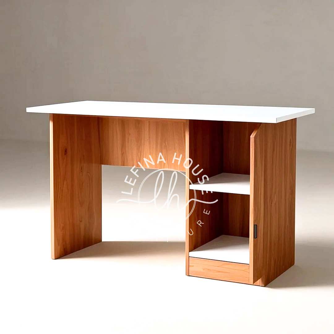 Meja Kerja Kombinasi Putih Kayu