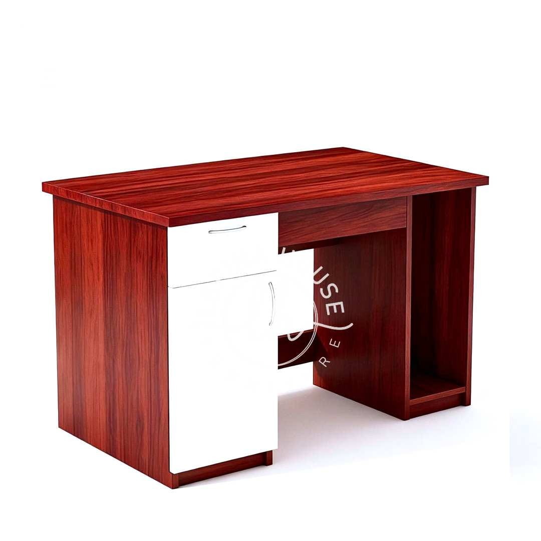 Meja Komputer Kombinasi Putih dan Jati