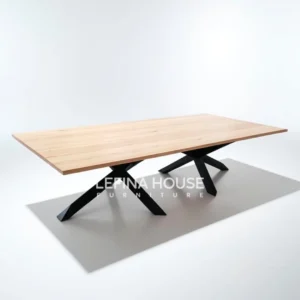 Meja Makan Besar Mid-Century Silang – Kayu Jati Modern
