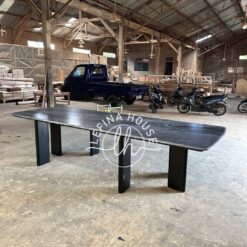 Meja makan besar kayu solid panjang 3 meter kaki kayu