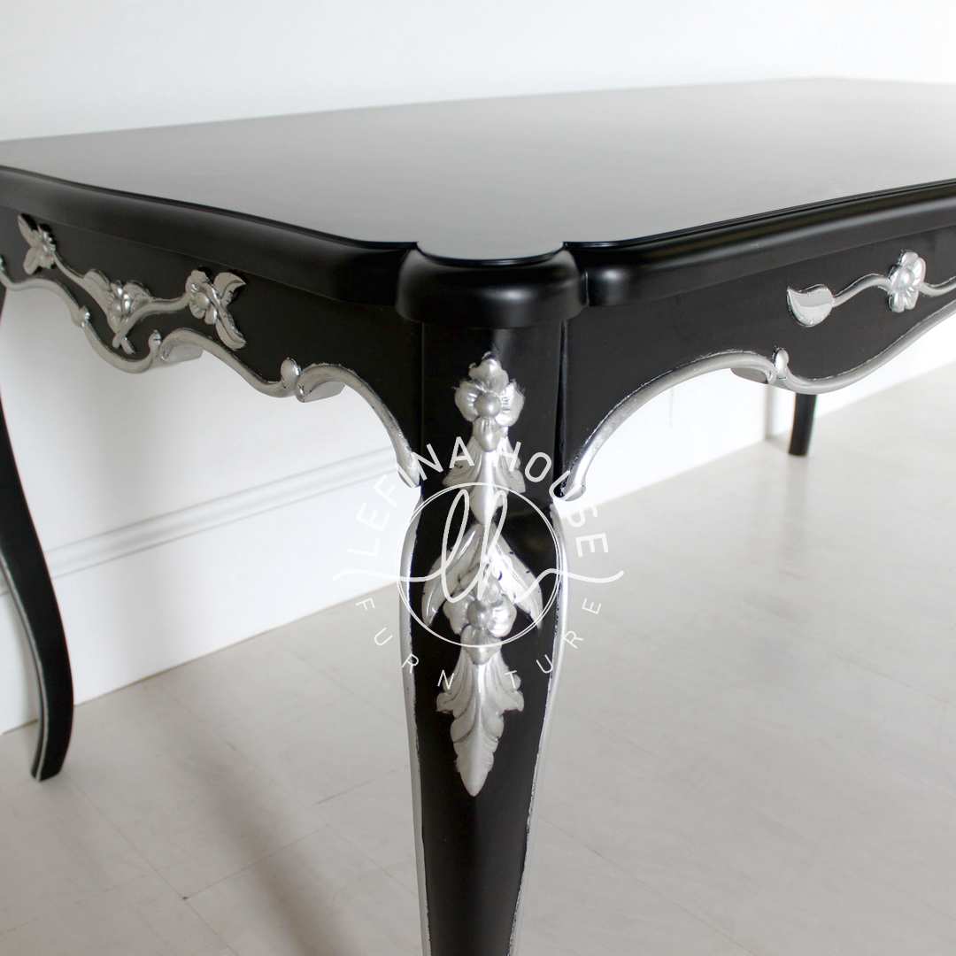 Meja Makan Klasik Hitam Silver Mewah Ukiran Jepara - Image 3