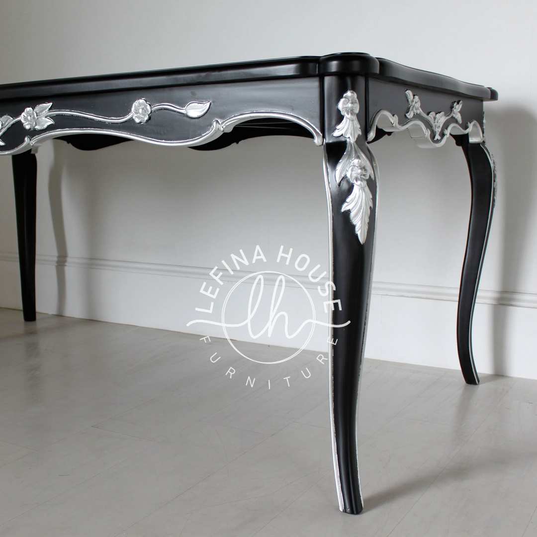 Meja Makan Klasik Hitam Silver Mewah Ukiran Jepara - Image 2