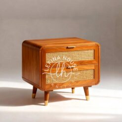 Nakas Jati Rotan Dua Laci Retro Minimalis