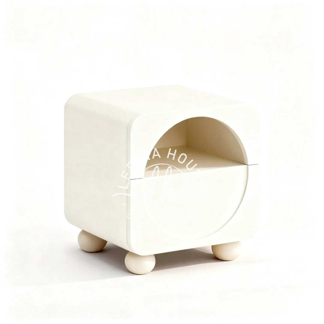 Nakas Putih Minimalis Bulat Kaki Pendek Modern