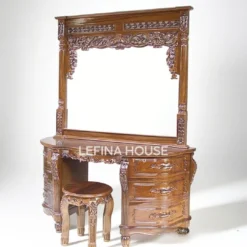 Meja rias kayu jati finishing natural model klasik elegan dengan detail sederhana