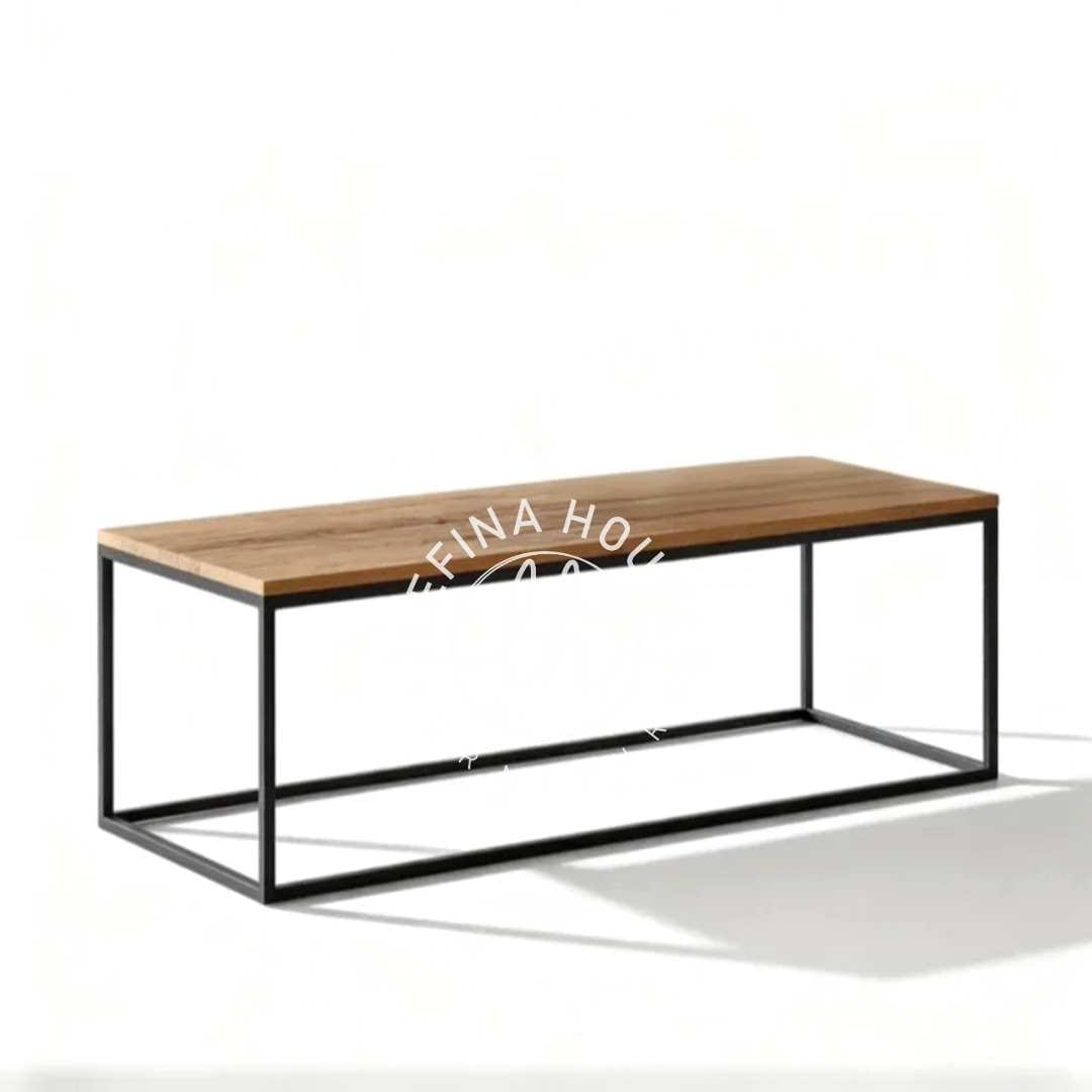 Meja kopi minimalis kayu jati dan besi
