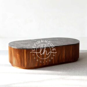 Meja Kopi Bundar Kayu Jati Top Hitam Modern