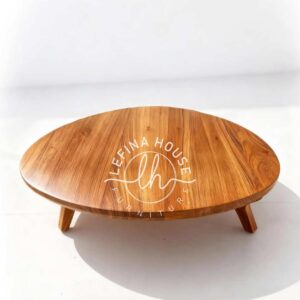 Meja Tamu Bulat Kayu Jati Natural