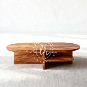 Meja kopi kayu jati oval minimalis