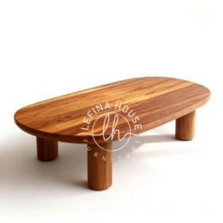 Meja tamu kayu oval kaki silinder