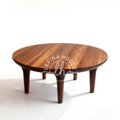 Meja kopi kayu jati bulat minimalis