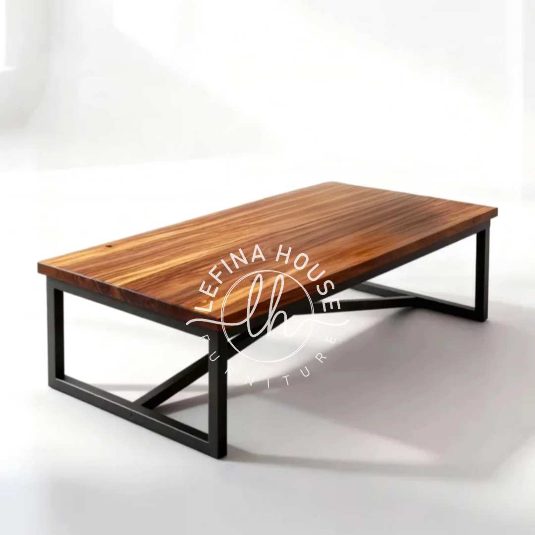 Meja kopi besi kayu jati industrial