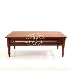 Meja tamu kayu jati dengan tampilan modern, fungsional dengan rak bawah, menambah estetika dan kenyamanan ruang Anda.