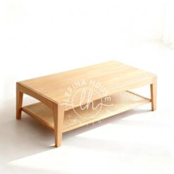 meja tamu kayu jati rak bawah minimalis modern