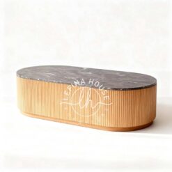 meja kopi oval kayu marmer modern