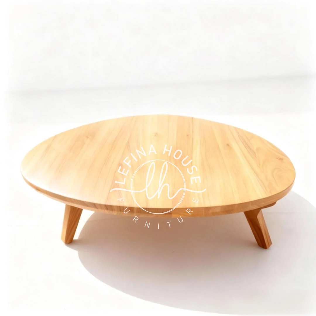 meja tamu bulat kayu minimalis modern