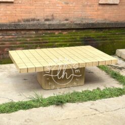 Meja tamu jati bleached desain grid kotak wabi sabi