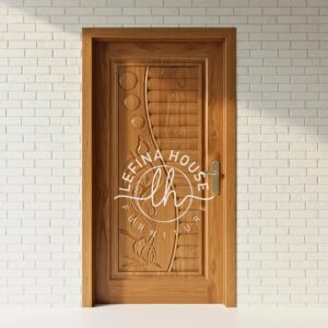 Pintu daun kayu berukir dekoratif minimalis dari kayu jati