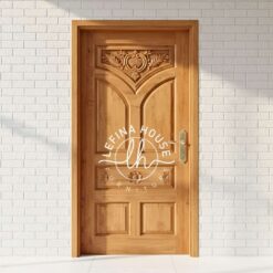 Pintu rumah kayu panel kokoh motif ukir modern geometris bahan jati solid