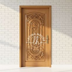 Daun pintu kayu ukir halus motif klasik bahan jati solid finishing matt natural