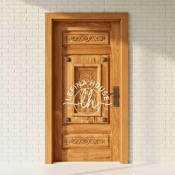 Model pintu kayu desain elegan dengan aksen ukir minimalis modern finishing custom glossy