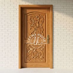 Pintu kayu motif ornamen dekoratif ukiran mewah bahan jati TPK kering finishing custom