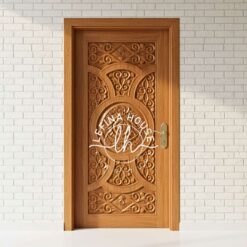 Pintu kamar kayu ornamen mewah desain klasik bahan jati perhutani finishing natural