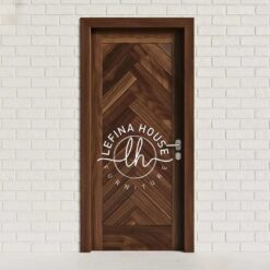 Pintu kamar kayu motif chevron pola v-shape unik bahan jati solid finishing coklat