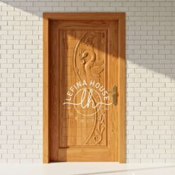 Pintu kayu ukir motif kontemporer desain abstrak modern bahan jati finishing glossy