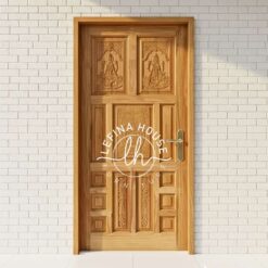 Pintu jati panel komposisi dekoratif susunan geometris modern bahan jati TPK awet