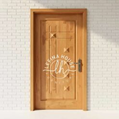 Pintu rumah kayu panel sederhana desain minimalis clean look bahan jati finishing rapi