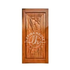 Pintu rumah kayu panel elegan motif ukir modern bahan jati solid finishing glossy