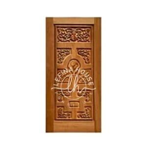 Pintu daun kayu modern motif kontemporer ukiran abstrak bahan jati finishing natural