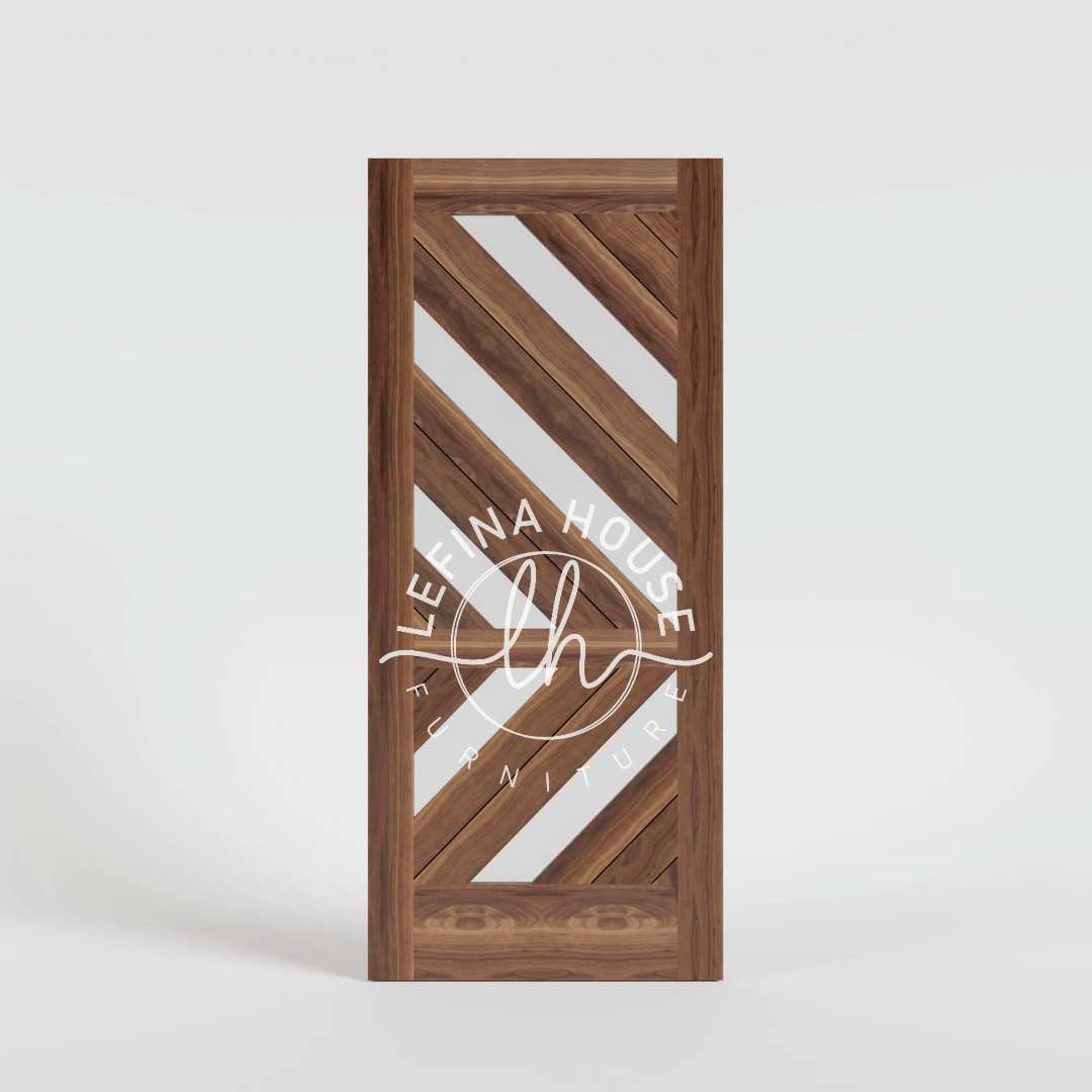 Pintu jati motif diagonal kontemporer garis miring unik bahan jati finishing natural