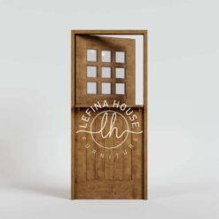 Pintu kayu dengan panel kaca grid desain french door modern untuk ruang terang