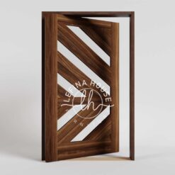 Pintu kayu motif chevron kontemporer pola V-shape bahan jati TPK finishing natural