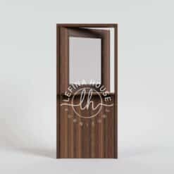 Pintu kayu minimalis dengan kaca atas transom pencahayaan alami bahan jati TPK