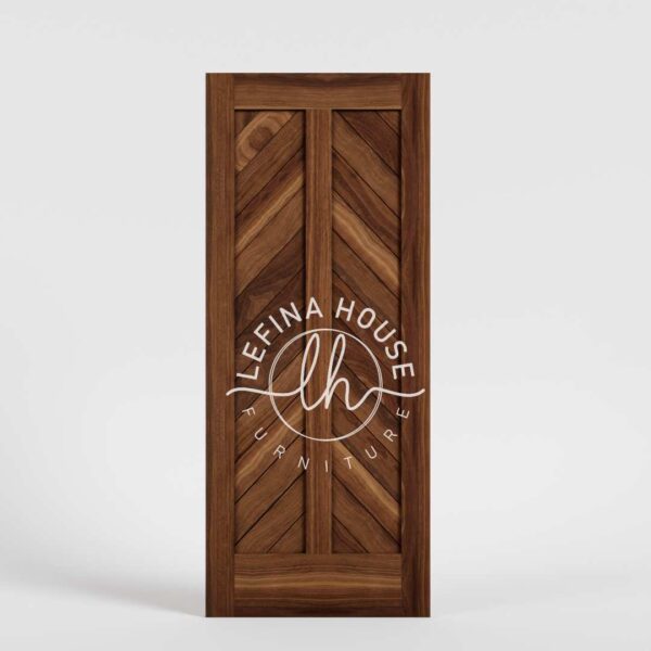Pintu kayu kamar motif chevron kontemporer pola V-shape unik bahan jati finishing natural