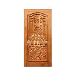 Pintu jati berukir mewah dengan aksen ukiran elegan pada panel minimalis bahan TPK